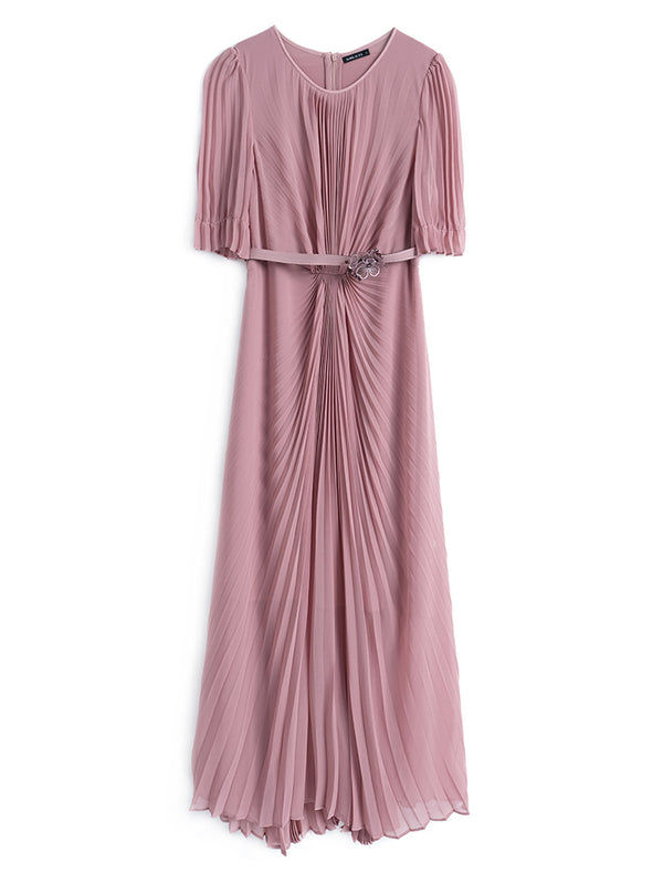 Vestido Elegante con Pliegues y Detalle Floral en la Cintura - Image 5