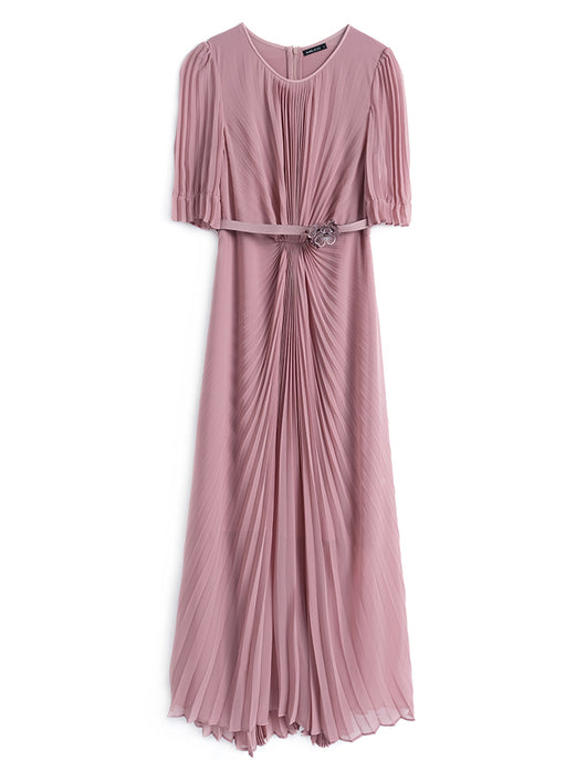 Vestido Elegante con Pliegues y Detalle Floral en la Cintura - Image 5