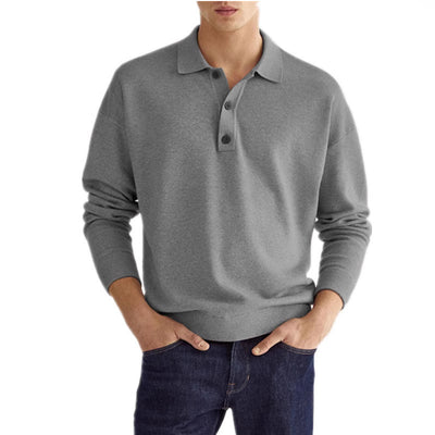 Polo Casual Europeo con Botones y Cuello V - Manga Larga para Hombre - Image 3