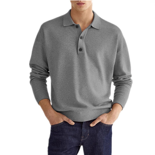 Polo Casual Europeo con Botones y Cuello V - Manga Larga para Hombre - Image 3