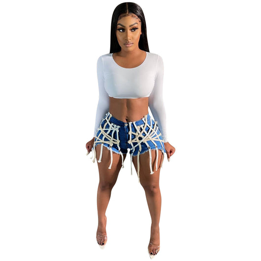Shorts de Mezclilla Elásticos con Ojetes y Lavado Stretch para Mujer - Image 9
