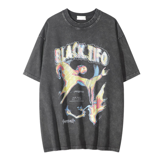 Camiseta Estampada Diablo Melancólico de Manga Corta para Hombre