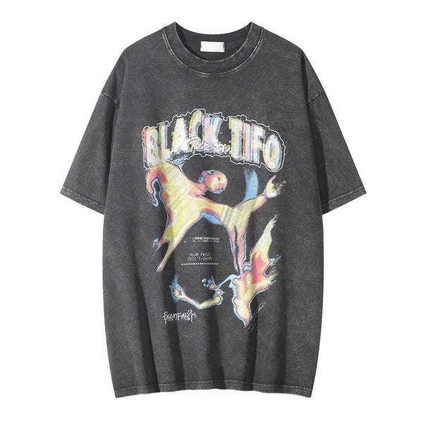 Camiseta Estampada Diablo Melancólico de Manga Corta para Hombre