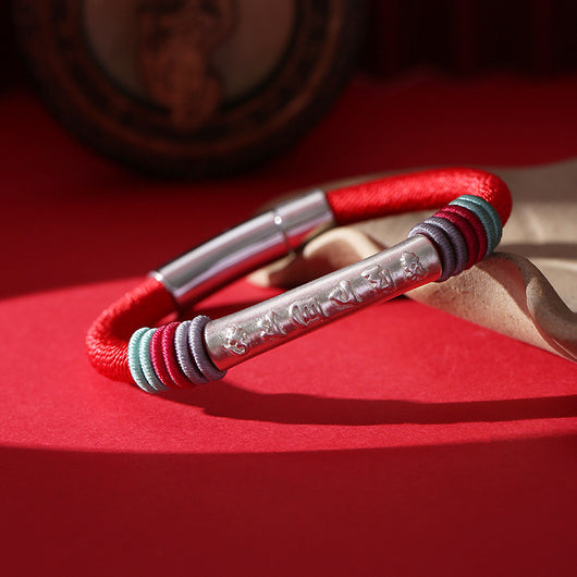 Pulsera de Plata Pareja Nudo de Dragón con Mantra de Seis Caracteres - Image 4
