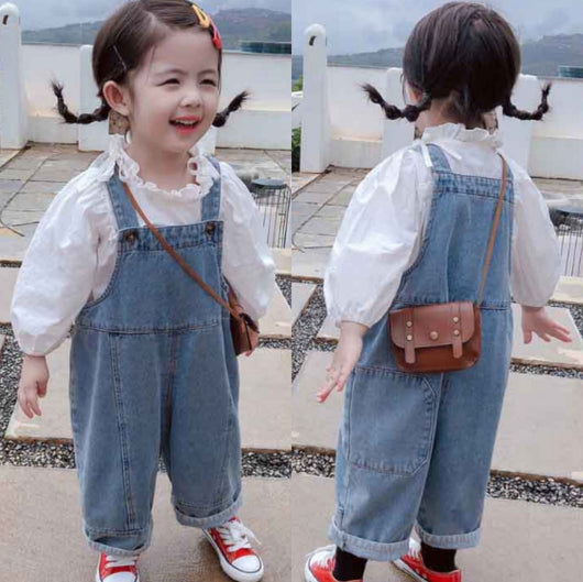 Pantalones Denim Infantiles con Tirantes para Otoño