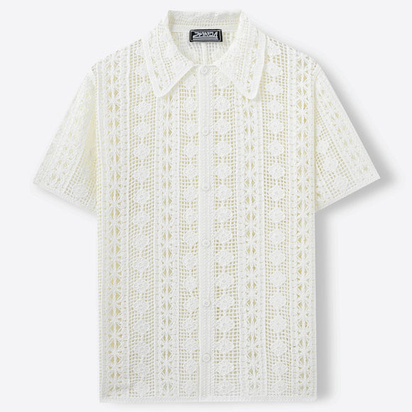 Men's Short Sleeve Hollow Knit Cardigan