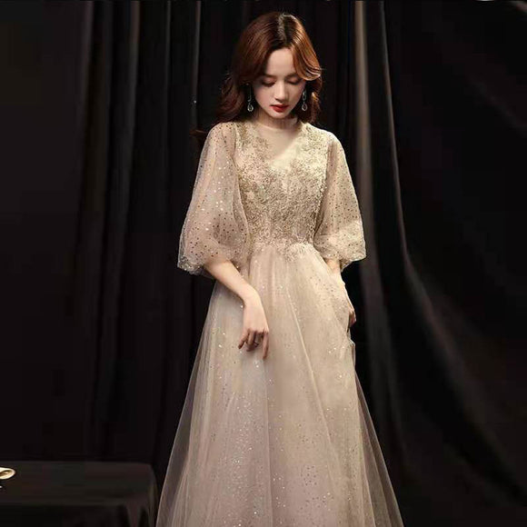 Vestido de Noche Dorado Slim Beauty para Banquete