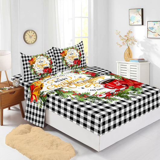 Juego de Sábanas Navideñas Ajustables Rojo - Funda de Colchón Estampada 4 Piezas - Image 3