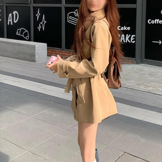 Abrigo Elegante Cintura Ajustable Estilo Coreano Primavera Otoño Talla Petite - Image 3