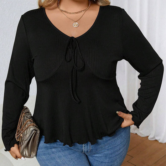 Blusa de Punto Escote V Casual con Cintura Definida - Image 3