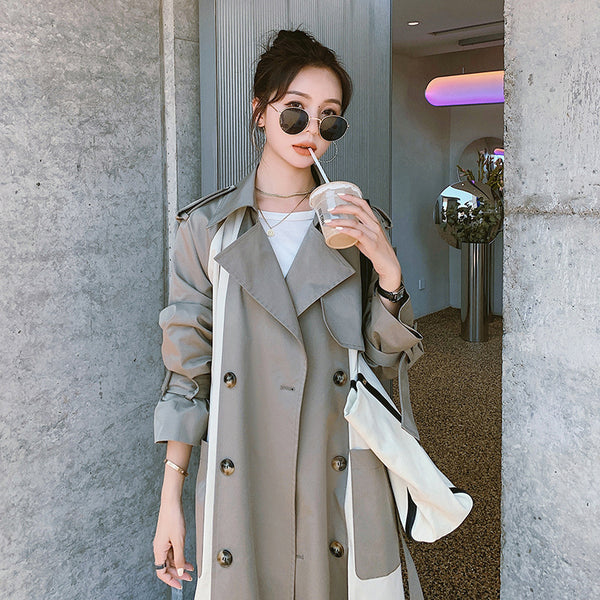 Cortavientos Oversized Estilo Británico con Costuras Contrastantes