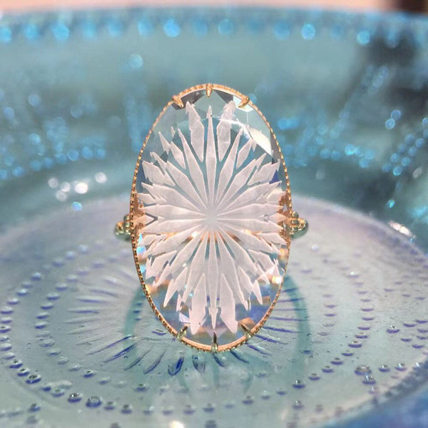 Anillo Floral Flotante de Cristal Hielo - Colección Verano Vintage