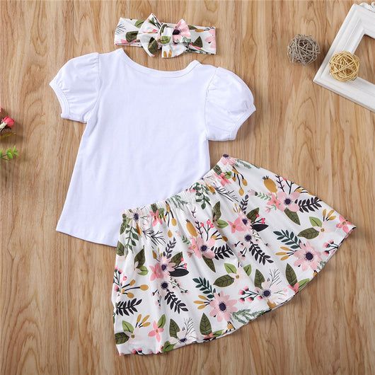 White 'Big Sister' top with floral skirt and 'Little Sister' bodysuit with floral pants and hat, matching sibling outfits. - Image 6