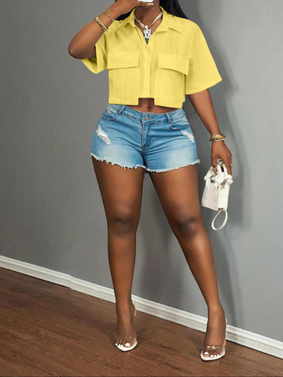 Camiseta Casual para Mujer con Bolsillos - Colores Sólidos - Image 7