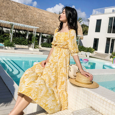Vestido de Verano Floral Amarillo en Chifón para Mujer - Image 4