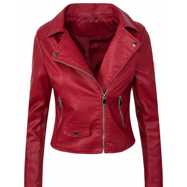 Chaqueta de Cuero PU Corta Ajustada con Cierre para Mujer - Abrigo Elegante Otoño Invierno