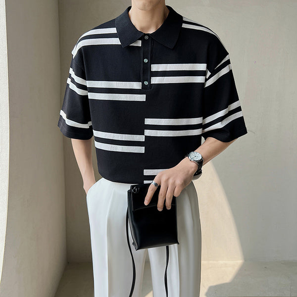 Playera Hombre Rayas Irregulares Diseño Moderno Manga Corta