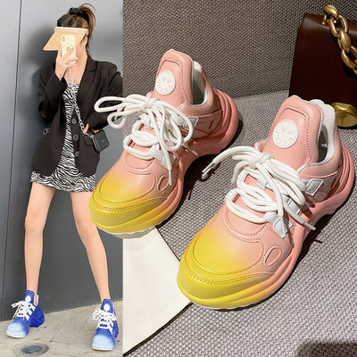 Zapatillas Deportivas con Plataforma Elevadora, Suela Gruesa Transpirable y Diseño Bicolor con Moño - Image 11