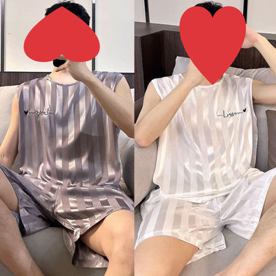 Pijama de Verano Hombre Seda de Hielo - Chaleco y Shorts