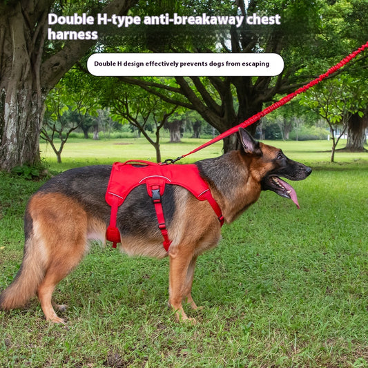 Orange dog harness with reflective trim, black buckles, and a top handle, designed for large dogs. - Image 2