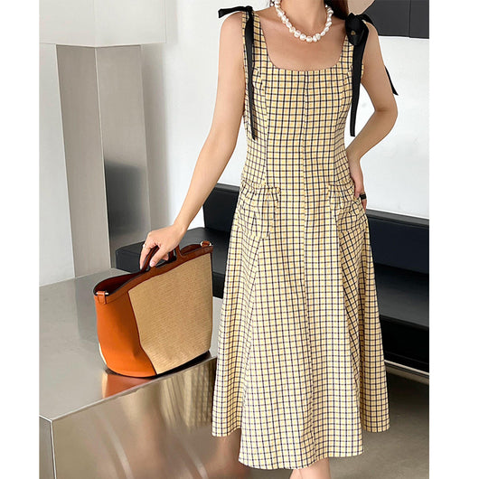 Vestido Tipo Sling Cuadros para Mujer con Cintura Ajustada - Image 5