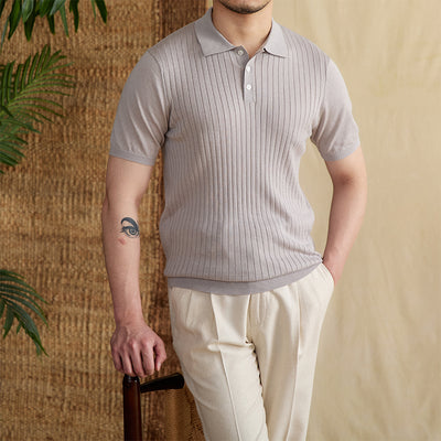 Polo Slim Fit con Rayas Hundidas en Tencel Algodón - Camiseta Transpirable