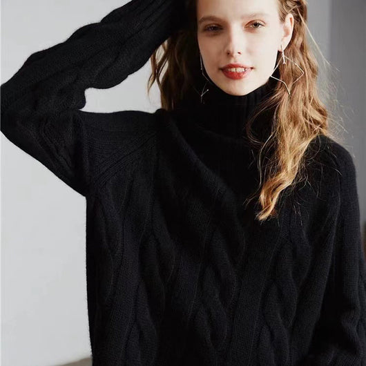 Suéter de Cuello Alto Tejido Grueso Estilo Relajado para Mujer - Image 9