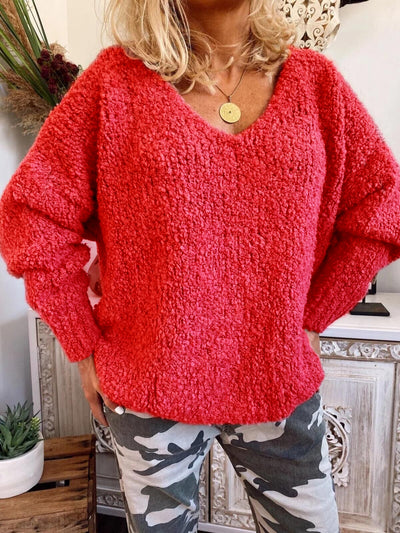 Suéter Suelto de Cuello V y Manga Larga para Mujer