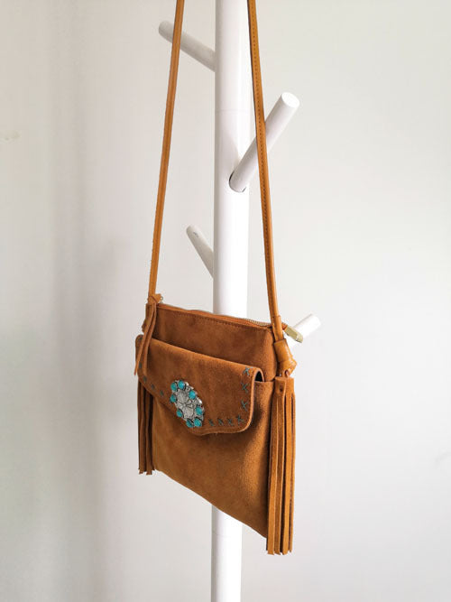 Bolso Bandolera Vintage con Fleece y Flecos Florales - Image 12
