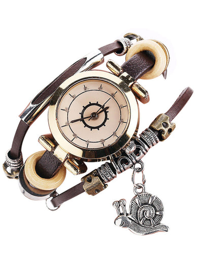 Reloj Pulsera Vintage de Cuero con Colgante Caracol - Image 8