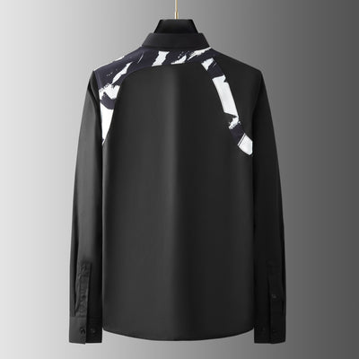 Camisa Casual de Negocios con Contraste de Hombros - Ajuste Slim Elegante para Hombre - Image 6