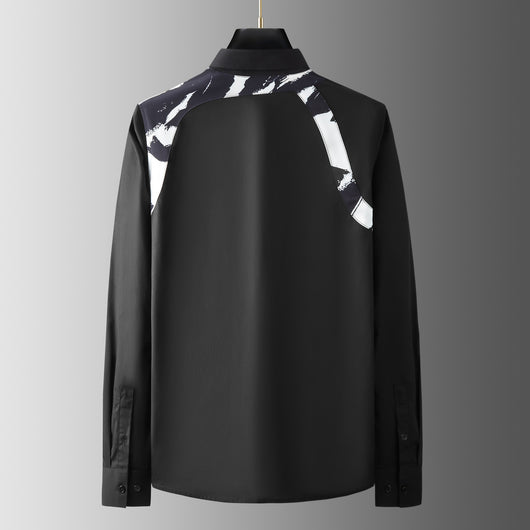 Camisa Casual de Negocios con Contraste de Hombros - Ajuste Slim Elegante para Hombre - Image 6