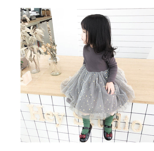 Vestido Infantil de Manga Larga con Diseño de Estrella de Cinco Puntas en Tul - Image 5