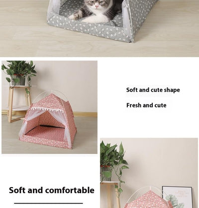 Casa Gatuna Plegable de Cuatro Esquinas con Cama Extraíble y Lavable - Image 6