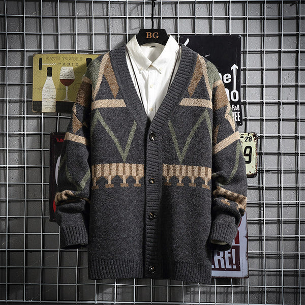 Cardigan Tejido Japonés para Hombre - Suéter Elegante Estilo Otoño Invierno