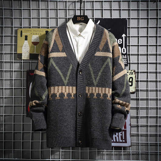 Cardigan Tejido Japonés para Hombre - Suéter Elegante Estilo Otoño Invierno