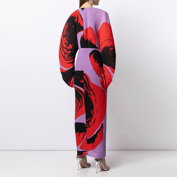 Vestido Holgado Manga Larga con Estampado Texturizado