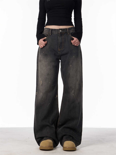 Jeans Rectos Anchos con Efecto Desteñido y Salpicaduras de Tinta para Mujer - Image 7