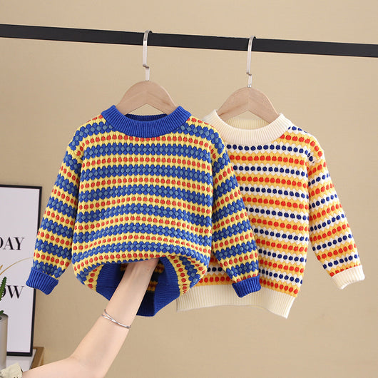 Suéter Infantil Cuello Redondo Rayas Arcoíris