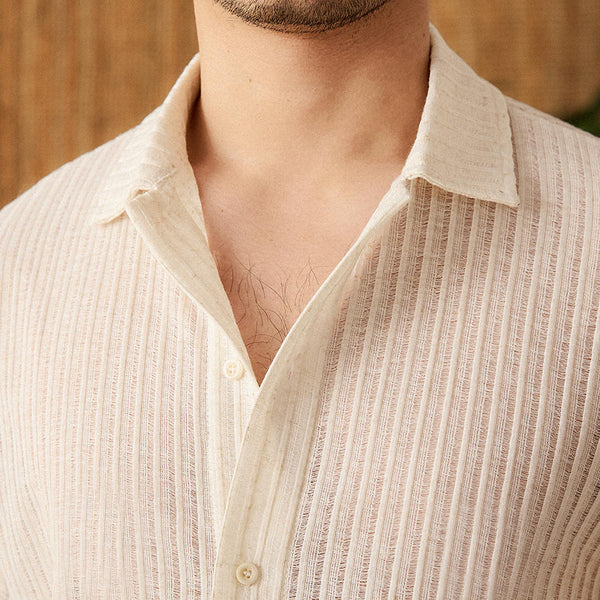 Camisa Casual de Algodón Puro para Vacaciones - Manga Larga Verano