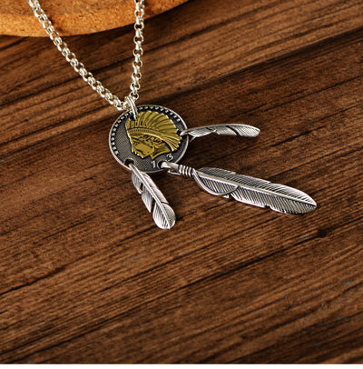 Dije Plata Esterlina Diseño Indio Pluma Vintage para Hombre