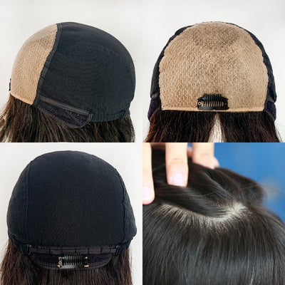 Peluca de Cabello Humano Real con Funda de Seda Tejida a Mano - Image 3