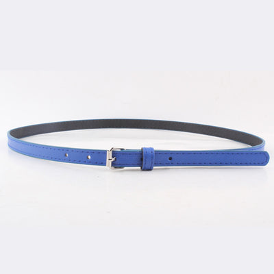 Thin brown imitation leather belt with a small silver D-shaped pin buckle, displayed on a white background. - Image 20