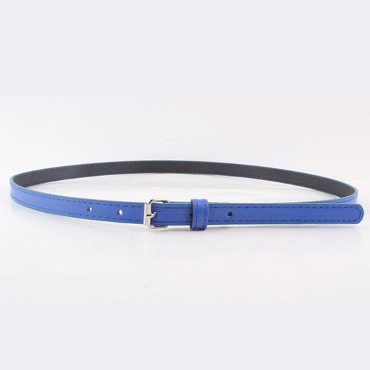Thin brown imitation leather belt with a small silver D-shaped pin buckle, displayed on a white background. - Image 20