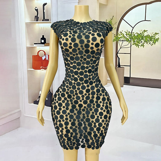 Vestido Corto Elegante Ajustado con Lentejuelas Redondas