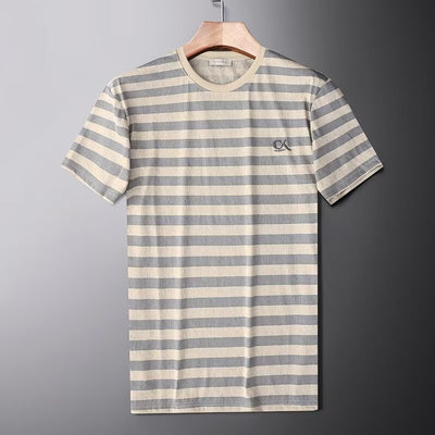 Camisa Slim Fit de Seda de Hielo con Rayas - Manga Corta Hombre