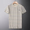 Camisa Masculina de Seda Gelada Listrada Slim Fit - Manga Curta