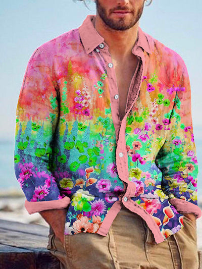 Camisa de Lino Bambú Estampada con Detalles a Tono para Hombre - Image 27