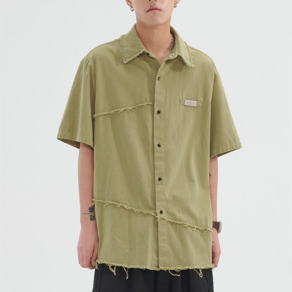 Camisa de Mezclilla Desteñida con Puños Deshilachados