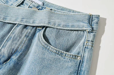 Pantalón Denim Cintura Alta Pierna Ancha con Detalle Oblicuo - Image 8